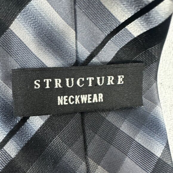 Structure Mens Plaid Silk Tie Black Gray Classic Neckwear Formal Made In China - Picture 3 of 5